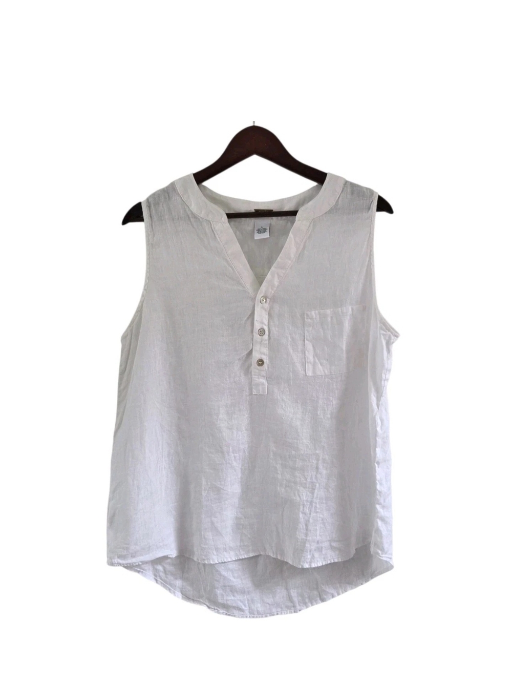 Magaschoni White Linen Sleeveless Tank Top Quarter Button Pullover Size Large